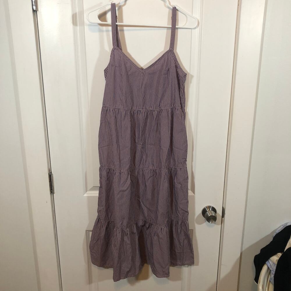 Nation LTD Women's Dress AIKO DRESS Palm Beach Stripe Tiered XS $220 Purple